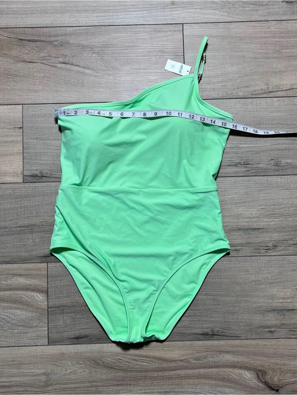 Aerie Womens Beaded One Shoulder One Piece Swimsuit Size Large Lime Green